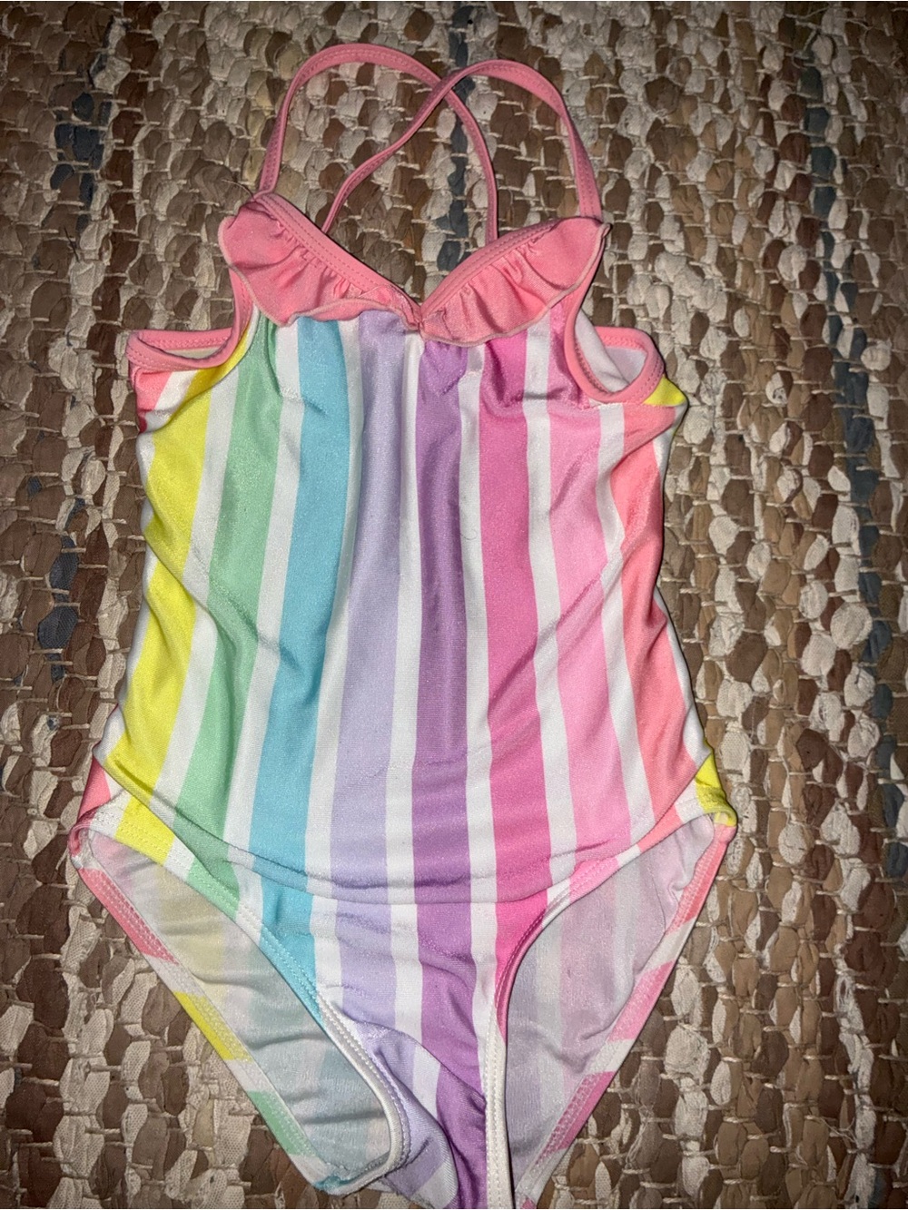 Floatimini Pastel Rainbow Stripe One-Piece with Pink Ruffle Straps